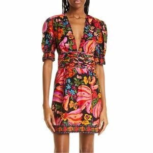 Farm Rio Spring Bananas Belted Black Mini Dress